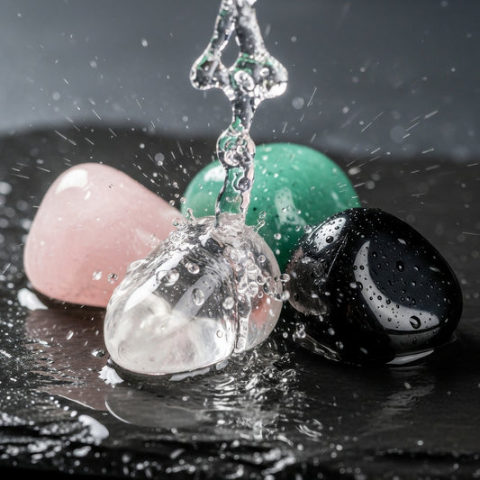 4 crystal gems, rose quartz, black obsidian, green aventurine and clear quartz that are been cleaned-up by warm water