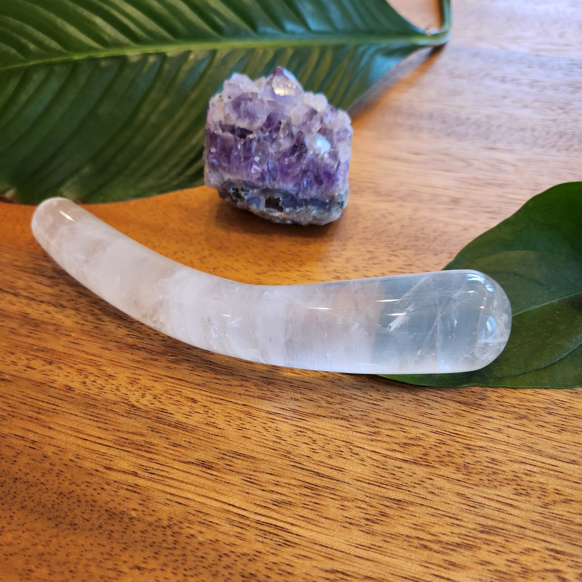 Crystal Wand Yoni Curved Clear Quartz in a Crescent shape