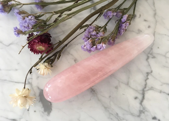 Large straight Crystal Wand Yoni shape in a Rose quartz color