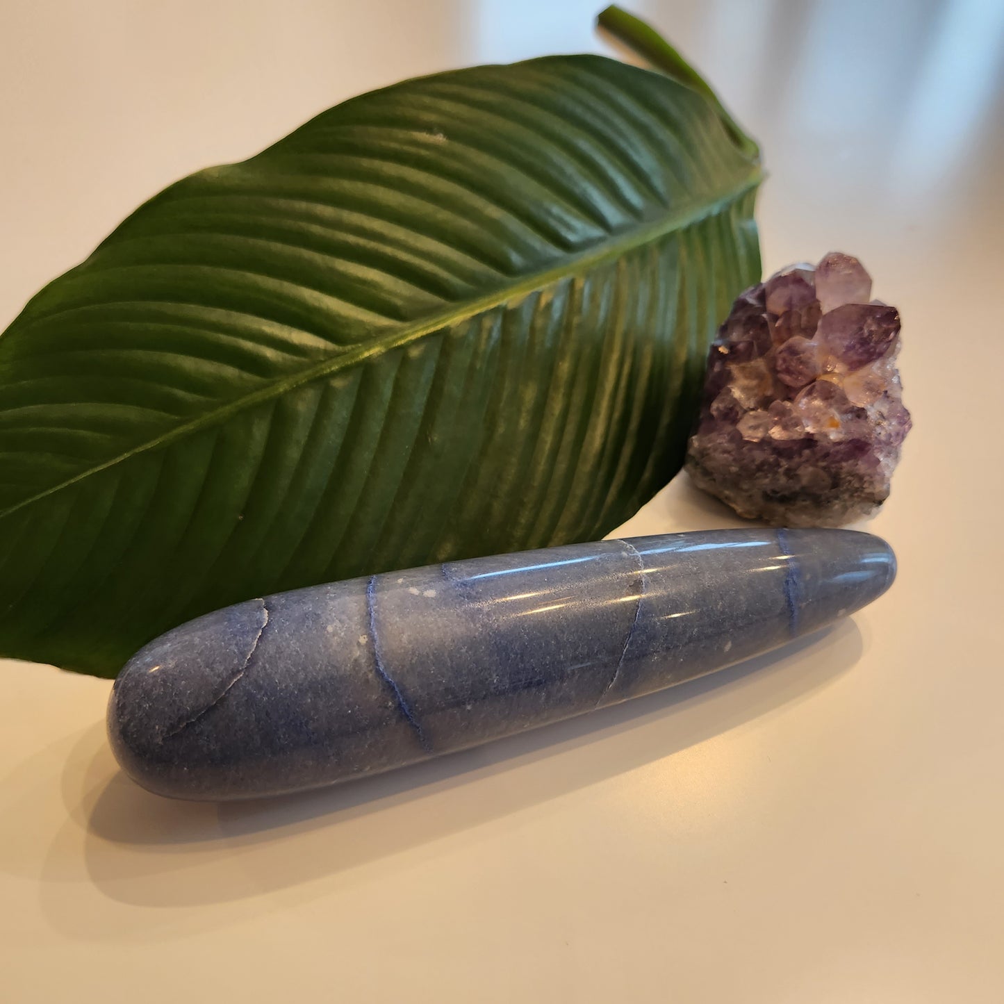 Large straight Crystal Wand Yoni shape in a blue Aventurine color for the Yoni pleasure