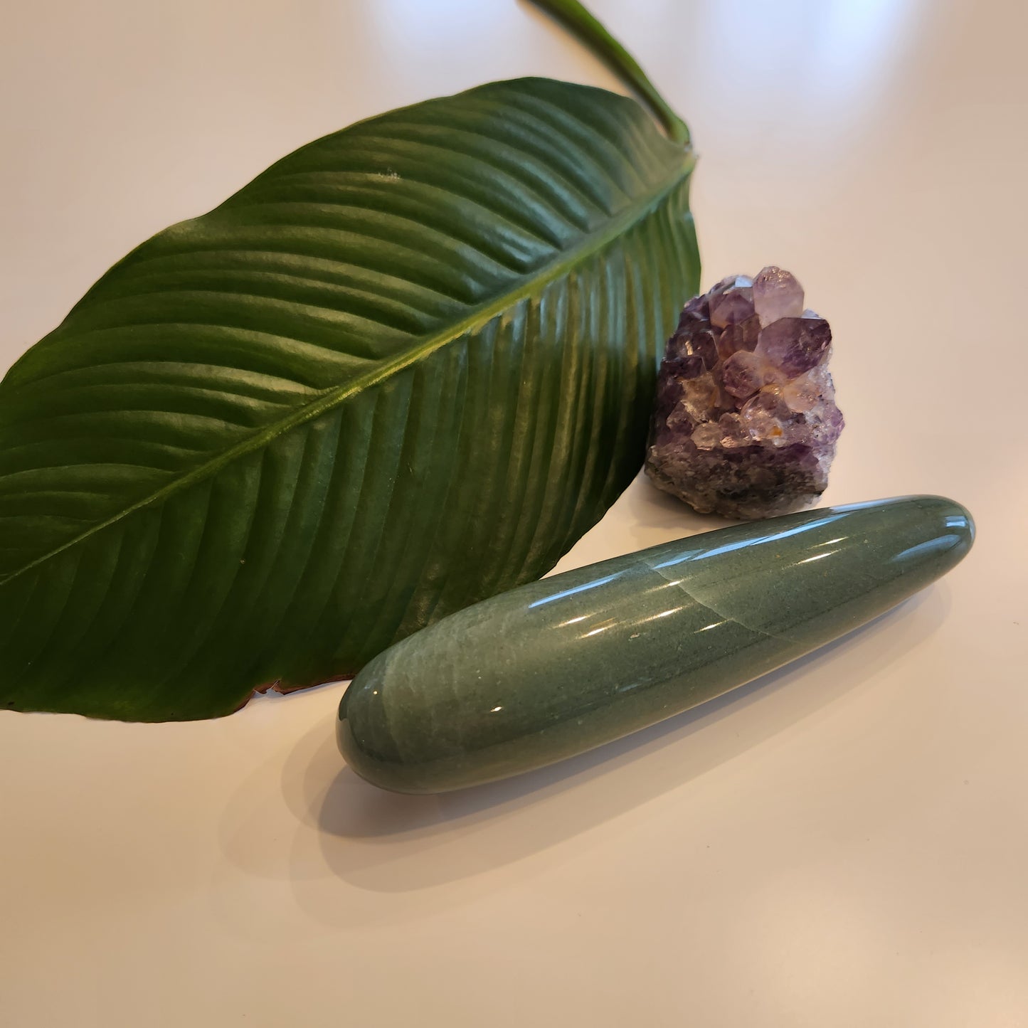 Large straight Crystal Wand Yoni shape in a green aventurine color