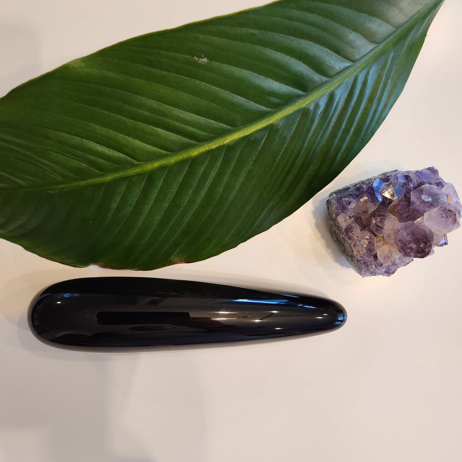 Large straight Crystal Wand Yoni in Black for anal stimulation