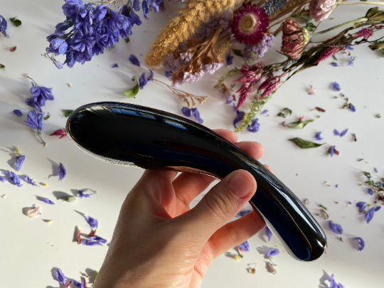 Dual-size black obsidian curved yoni wand for self-care and personal growth